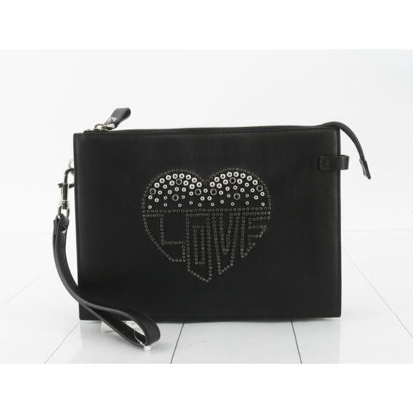 Valentino Studded Love Wristlet Clutch | Black Leather | Silver-Tone | Excellent - Picture 1 of 5